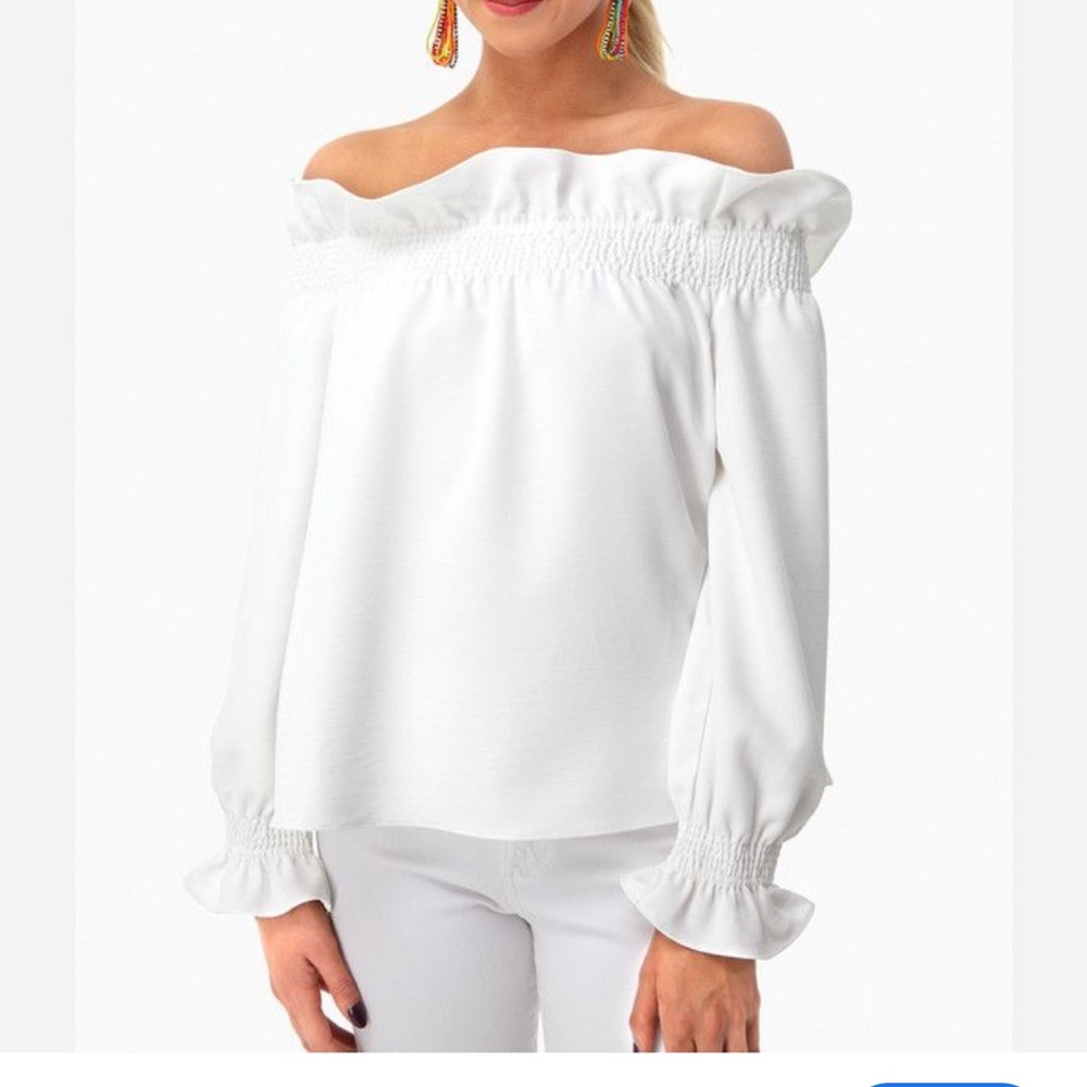 XS Tuckernuck ivory Marguerite Off-Shoulder Blouse